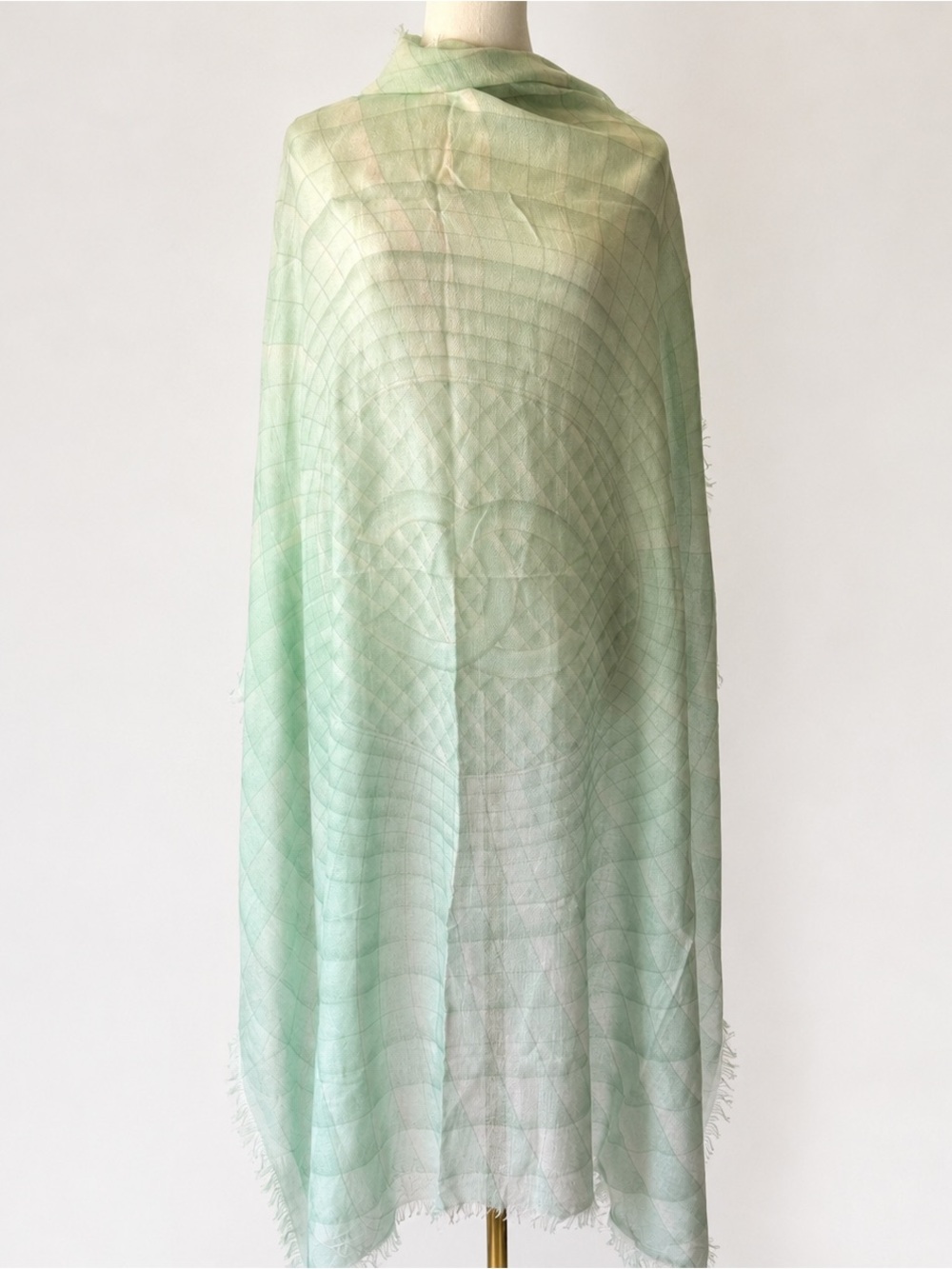 NWT CHANEL Oversized CC Logo Plaid Cashmere Silk Shawl Scarf Mint Green Italy - Picture 10 of 16